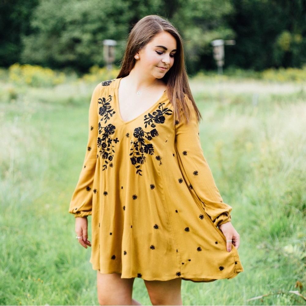 Free People Yellow Long Sleeve Dress | Size S/M